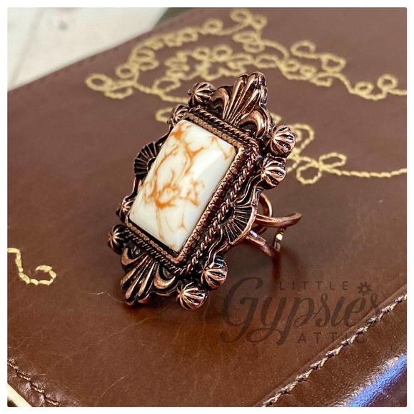 Howlite Natural Stone Adjustable Ring - Picture 4 of 8